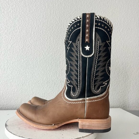 Lane RODEO HOUSTON Mens Cowboy Boots 9.5 Brown Leather Western Blunt Toe - Picture 3 of 12